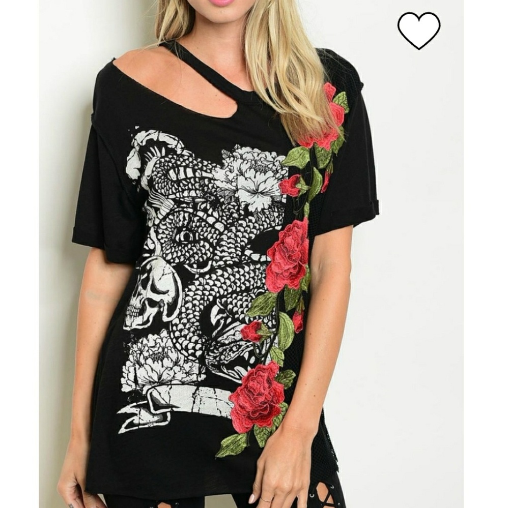 Emory Park black rose mesh cut tshirt 鹿